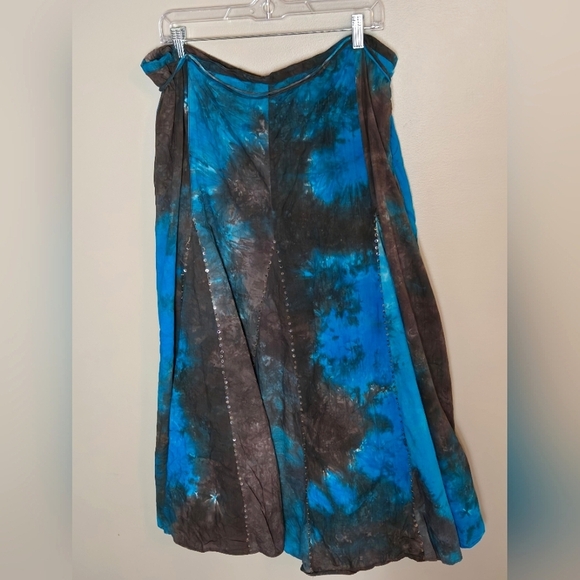Y2K Phool Embellished Tie Dye Boho Hippie Witchy Festival Maxi Skirt, Size 2X - Picture 1 of 5